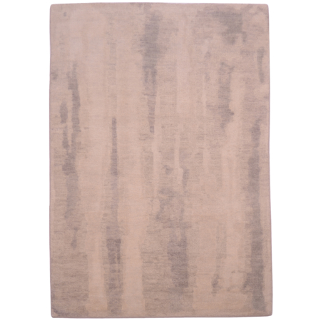 Hand-knotted Indian wool pile abstract rug in beige, taupe and soft grey with subtle vertical tonal detailing.