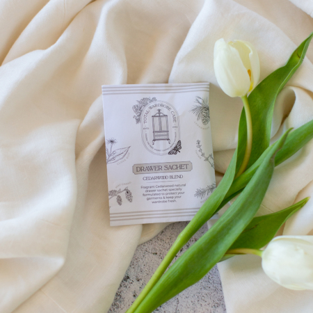 Cedarwood blend drawer sachets for freshening drawers, storage boxes and linen cupboards while helping repel moths.