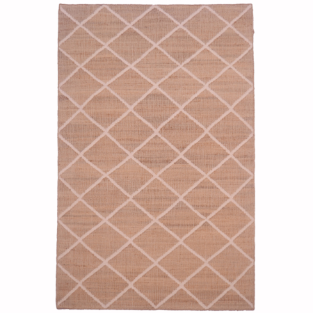 Handwoven beige jute kilim floor rug with a diamond pattern
